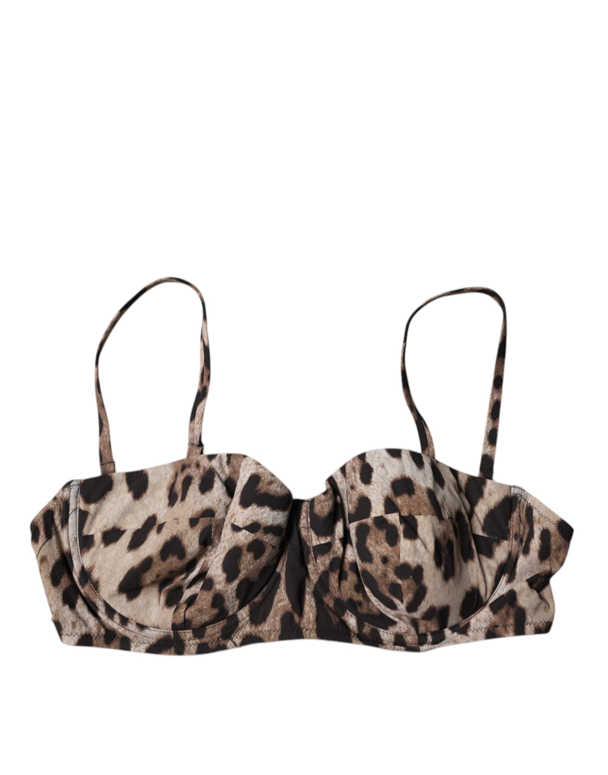 Dolce & Gabbana Brown Leopard Nylon Balconcino Bra Women's Underwear (Pre-Owned)