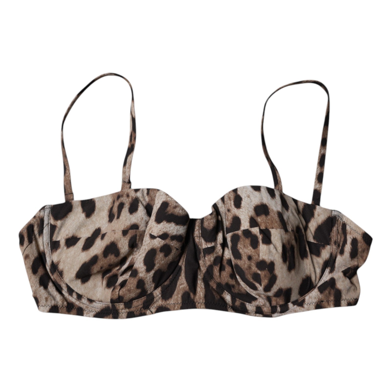 Dolce & Gabbana Brown Leopard Nylon Balconcino Bra Women's Underwear (Pre-Owned)