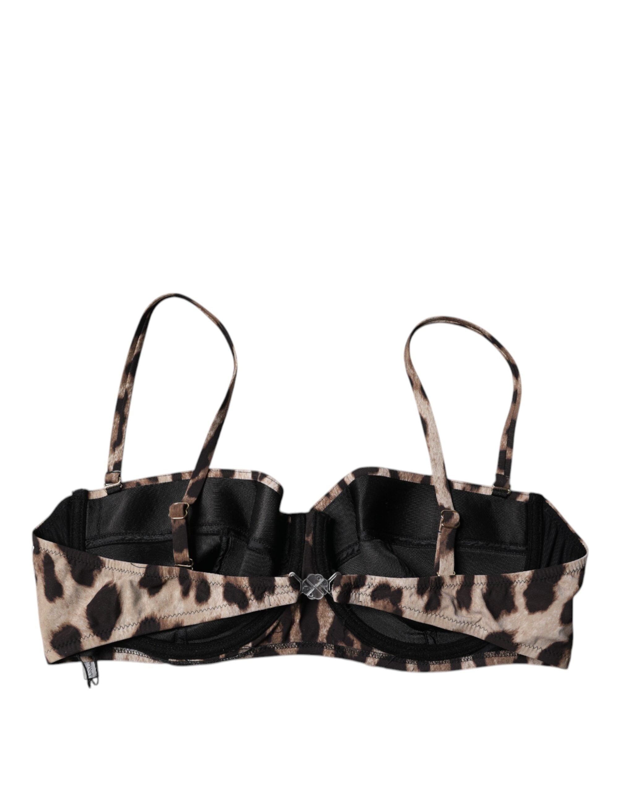 Dolce & Gabbana Brown Leopard Nylon Balconcino Bra Women's Underwear (Pre-Owned)
