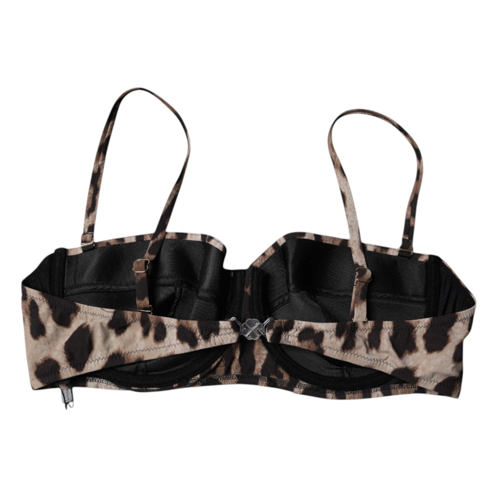 Dolce & Gabbana Brown Leopard Nylon Balconcino Bra Women's Underwear (Pre-Owned)