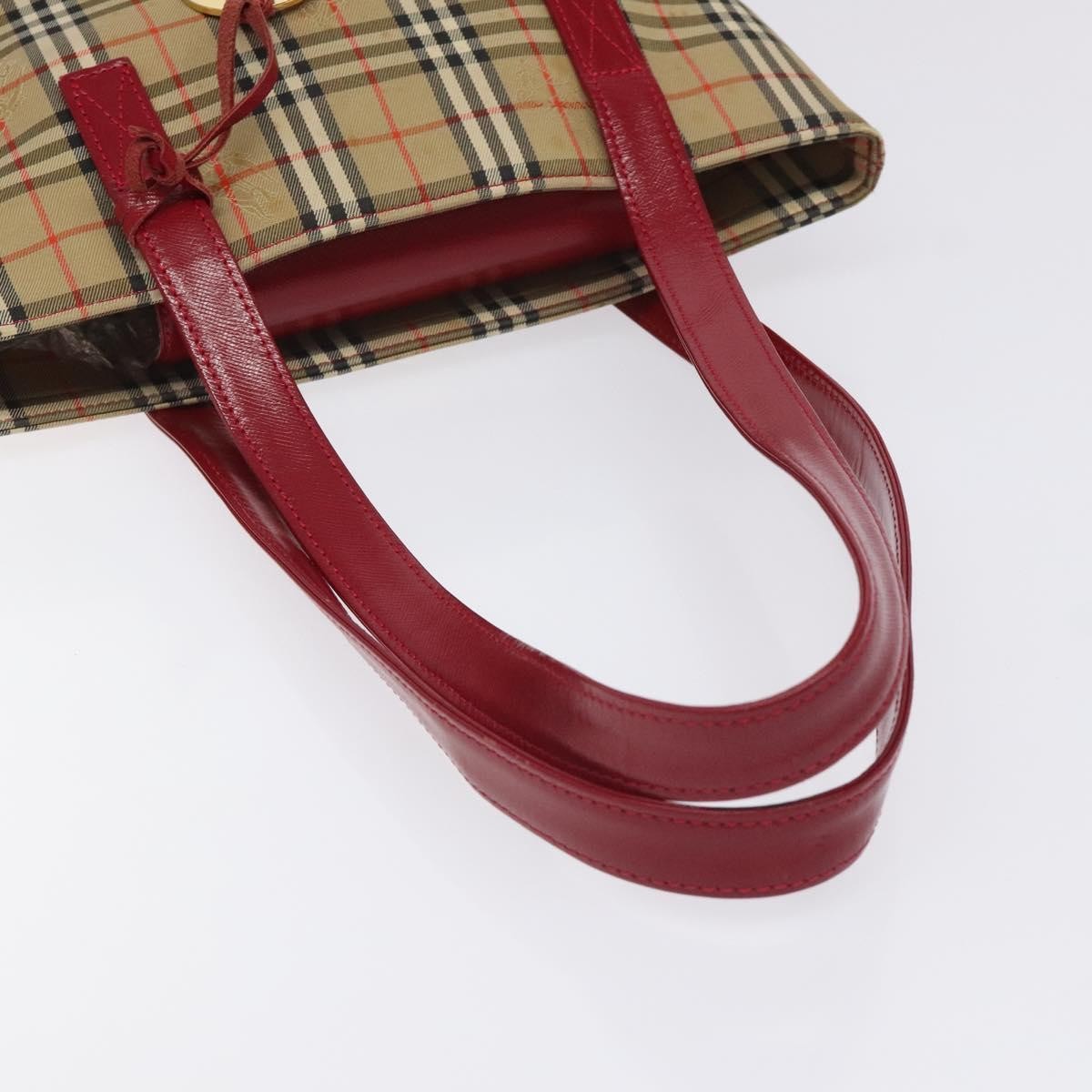 Burberry Nova Check Tote Canvas And Leather Red Canvas Tote Bag Bag (Pre-Owned)