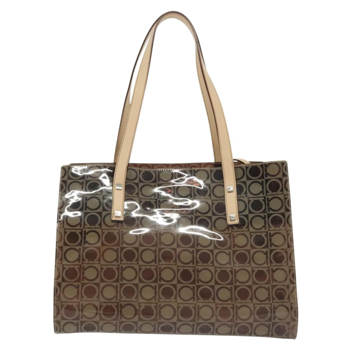 Salvatore Ferragamo Gancini Tote Vinyl Brown Plastic Tote Bag Bag (Pre-Owned)