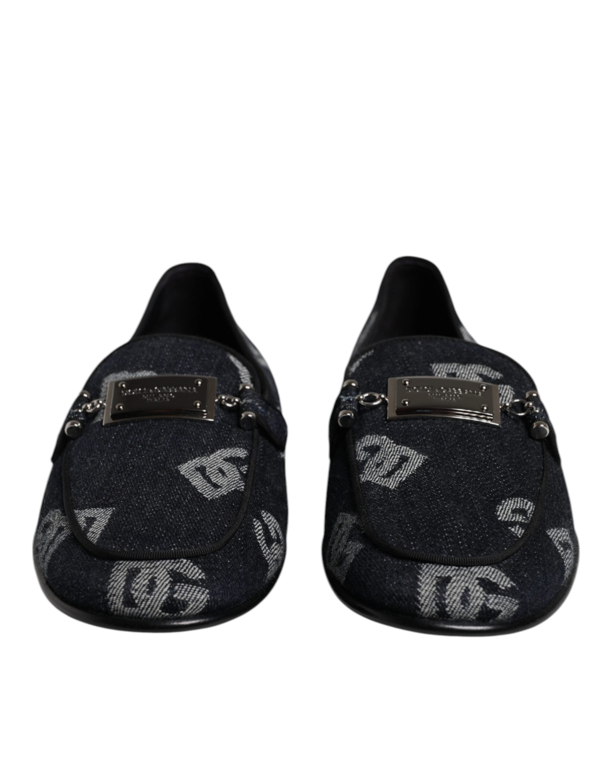 Dolce & Gabbana Black Logo Cotton Loafers Formal Dress Men's Shoes (Pre-Owned)