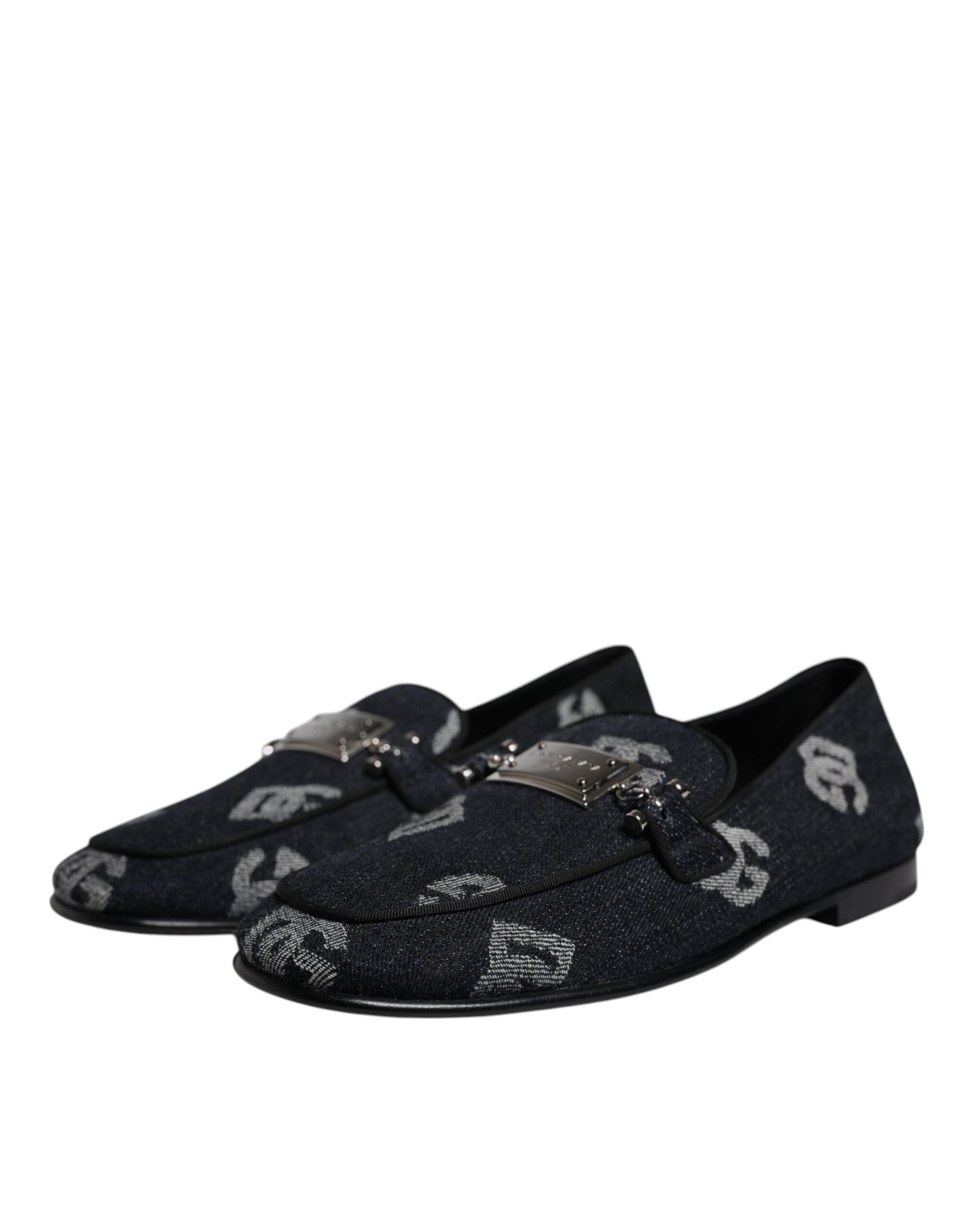 Dolce & Gabbana Black Logo Cotton Loafers Formal Dress Men's Shoes (Pre-Owned)