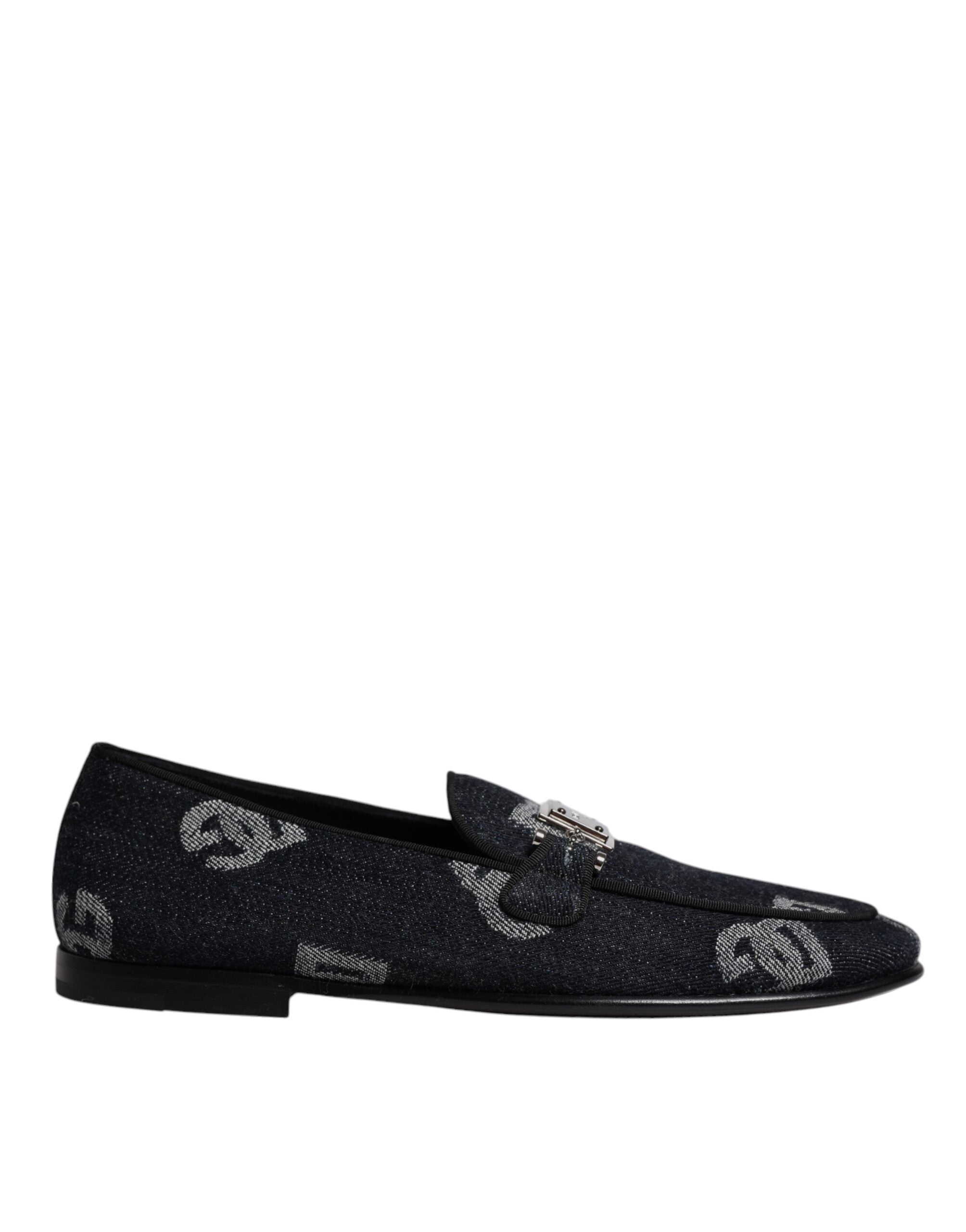 Dolce & Gabbana Black Logo Cotton Loafers Formal Dress Men's Shoes (Pre-Owned)
