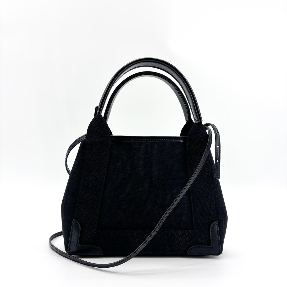 Balenciaga Navy Cabas Canvas With Leather Black Canvas Tote Bag Bag (Pre-Owned)