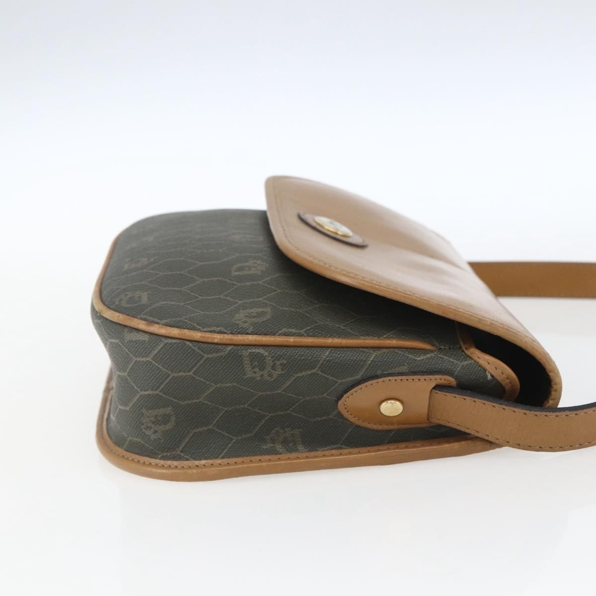 Christian Dior Vintage Honeycomb Flap Canvas And Leather Khaki Canvas Shoulder Bag Bag (Pre-Owned)