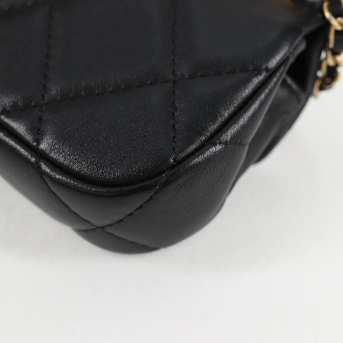Chanel Lady Handle Flap Card Holder On Chain Quilted Calfskin Black Leather Bag (Pre-Owned)