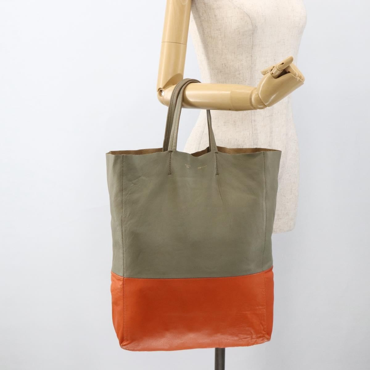 Celine Vertical Bi-Cabas Tote Leather Beige Leather Tote Bag Bag (Pre-Owned)