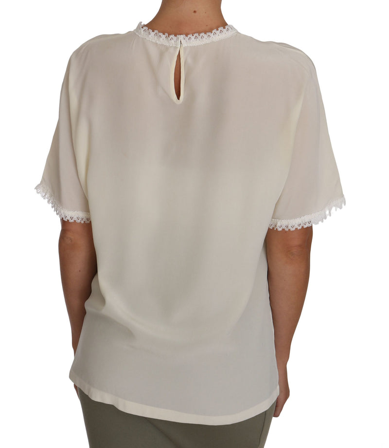 Dolce & Gabbana White Cream Silk Lace Top Blouse Women's T-Shirt