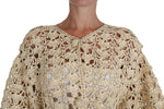 Dolce & Gabbana Beige Cardigan Crochet Knitted Raffia Women's Sweater