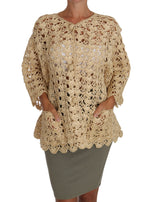 Dolce & Gabbana Beige Cardigan Crochet Knitted Raffia Women's Sweater
