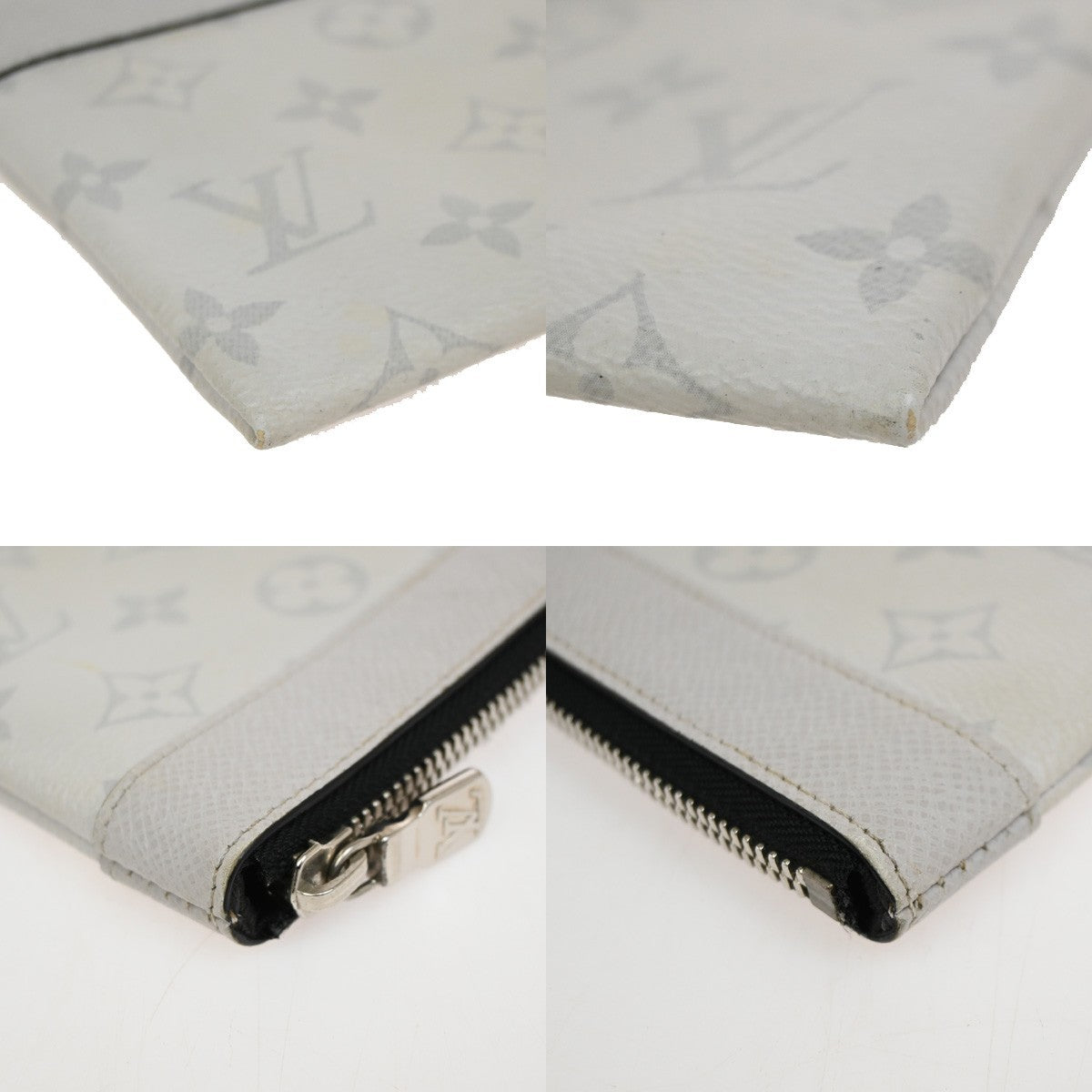 Louis Vuitton Discovery Pochette Monogram Taigarama White Leather Clutche & Pouche Bag (Pre-Owned)