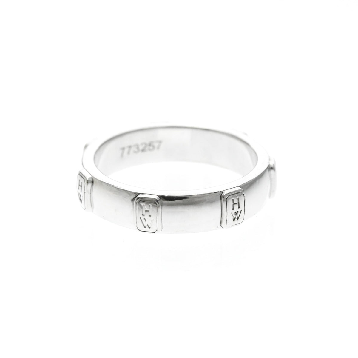 Harry Winston Hw Logo Band 18K White Gold With Diamond Silver White_Gold Ring Jewelry (Pre-Owned)