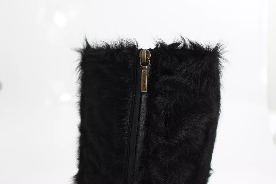 Dolce & Gabbana Black Xiangao Lamb Fur Leather Boots Women's Shoes