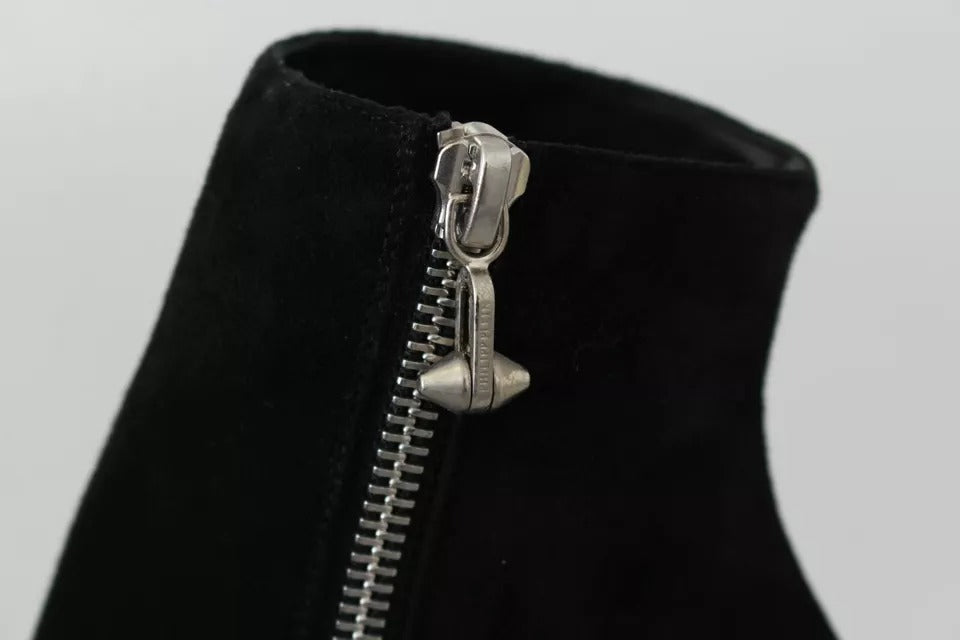 Philipp Plein Black Suede Studded Heels Ankle Boots Women's Shoes