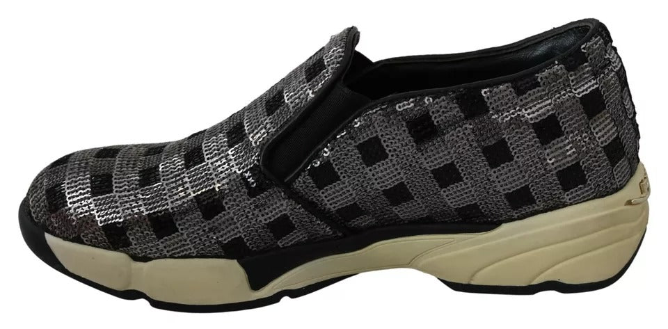 PINKO Silver Black Slip-on Sequence Design Sneakers Women's Shoes
