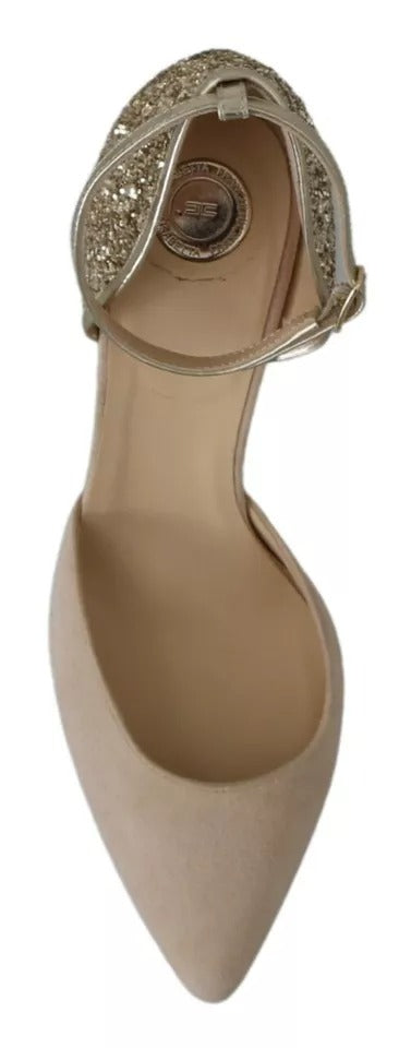 Elisabetta Franchi Beige Linen Ankle Strap High Heels Women's Shoes (Pre-Owned)
