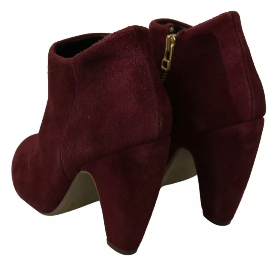 Steve Madden Maroon Blush Velvet Suede Penelope Ankle Boots Women's Shoes (Pre-Owned)