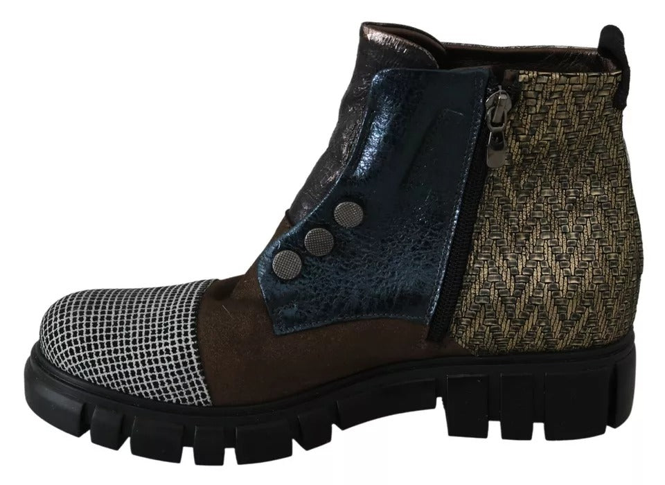 EBARRITO Multicolor Leather Suede Zipper Ankle Boots Women's Shoes (Pre-Owned)