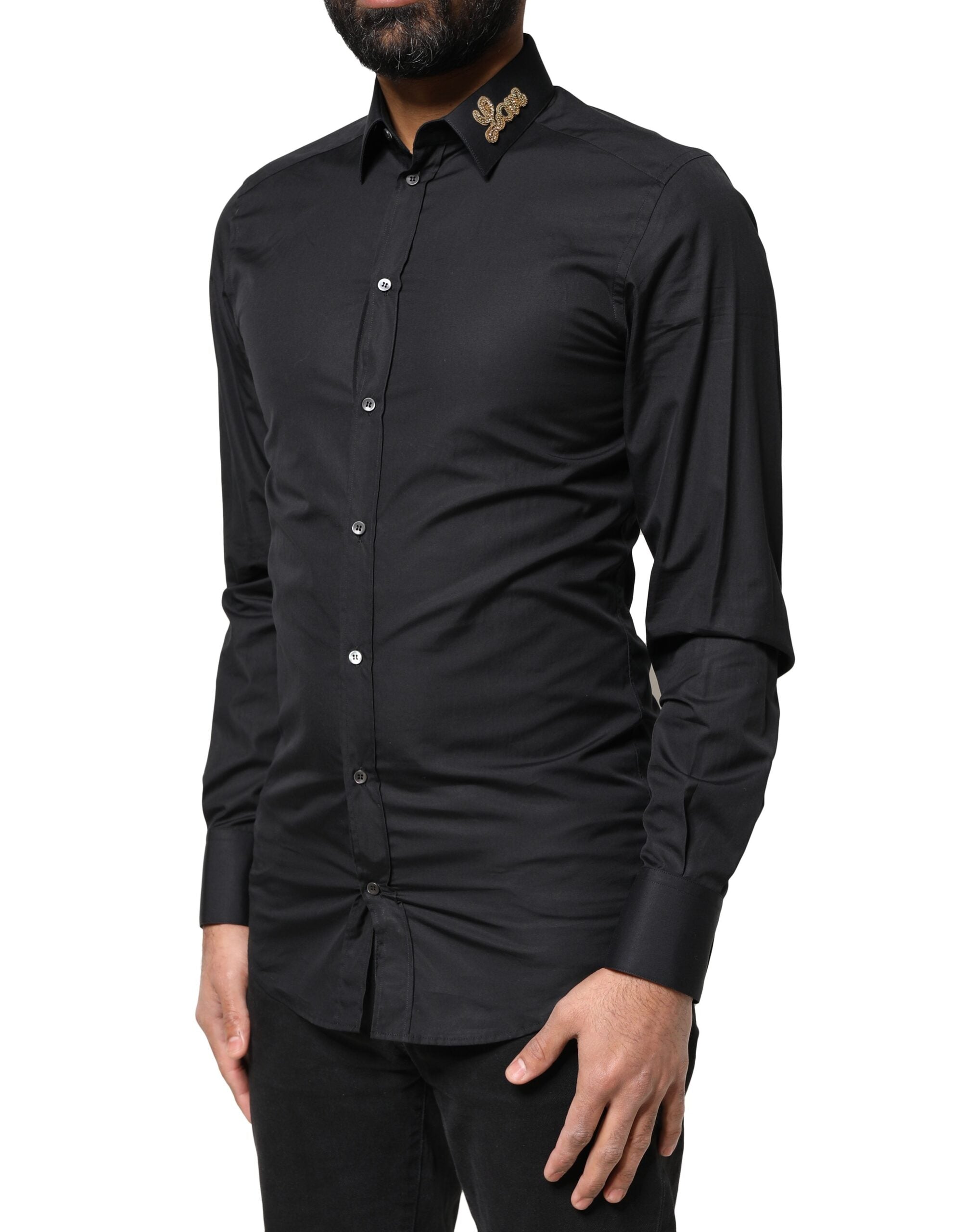 Dolce & Gabbana Black Love Embroidery GOLD Formal Dress Men's Shirt