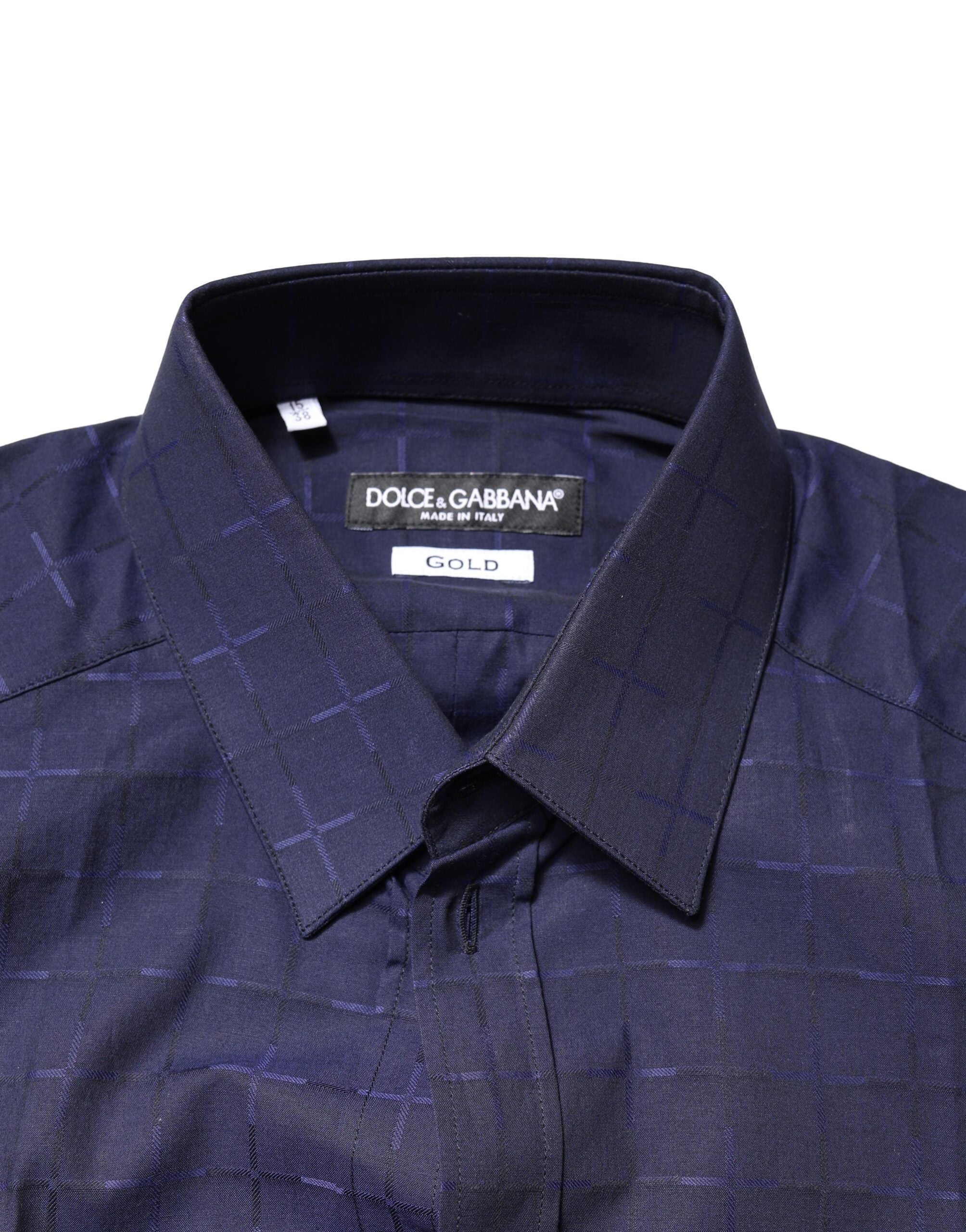 Dolce & Gabbana Blue Check Tartan GOLD Formal Dress Men's Shirt