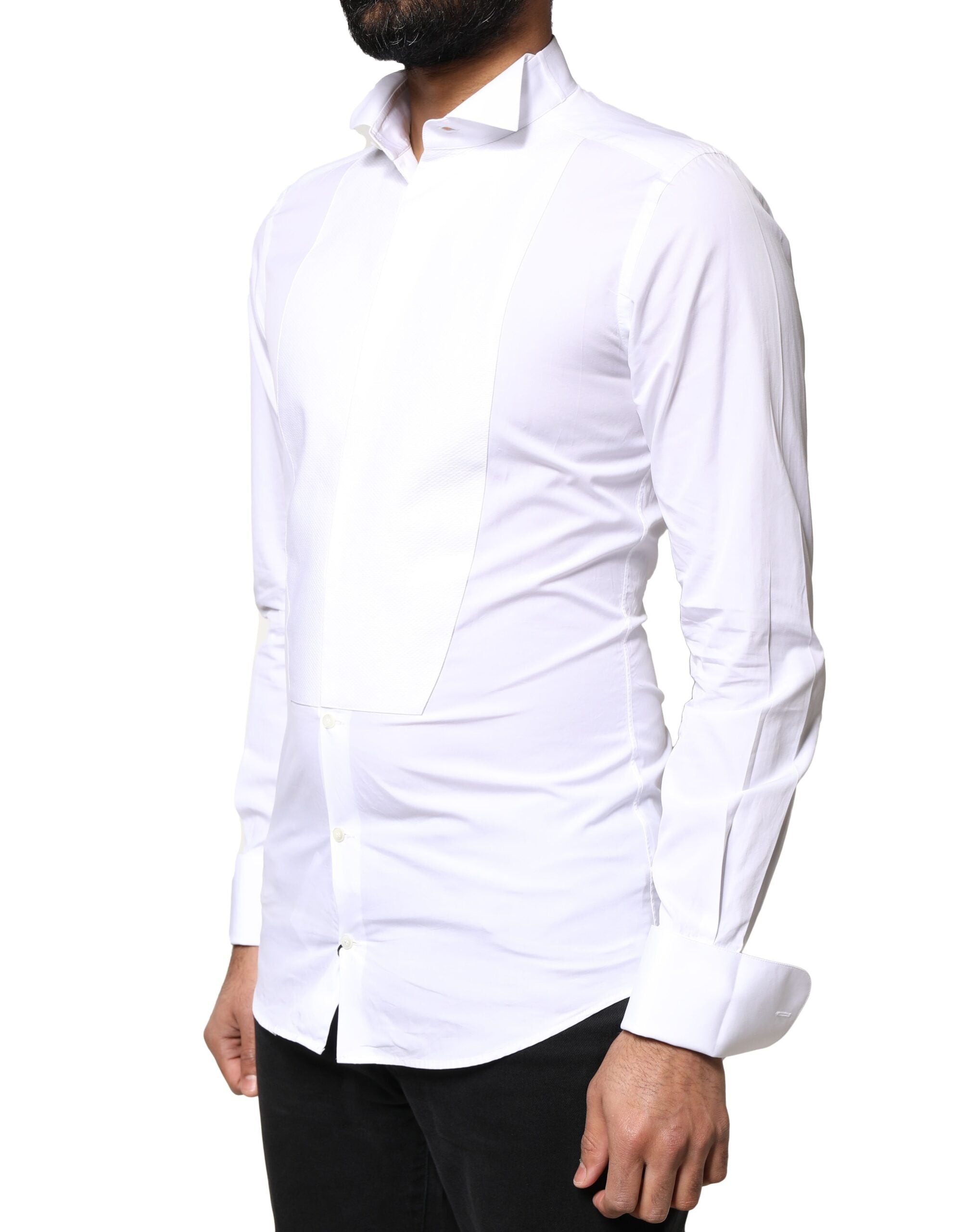 Dolce & Gabbana White GOLD Cotton Poplin Bib Formal Men Dress Men's Shirt