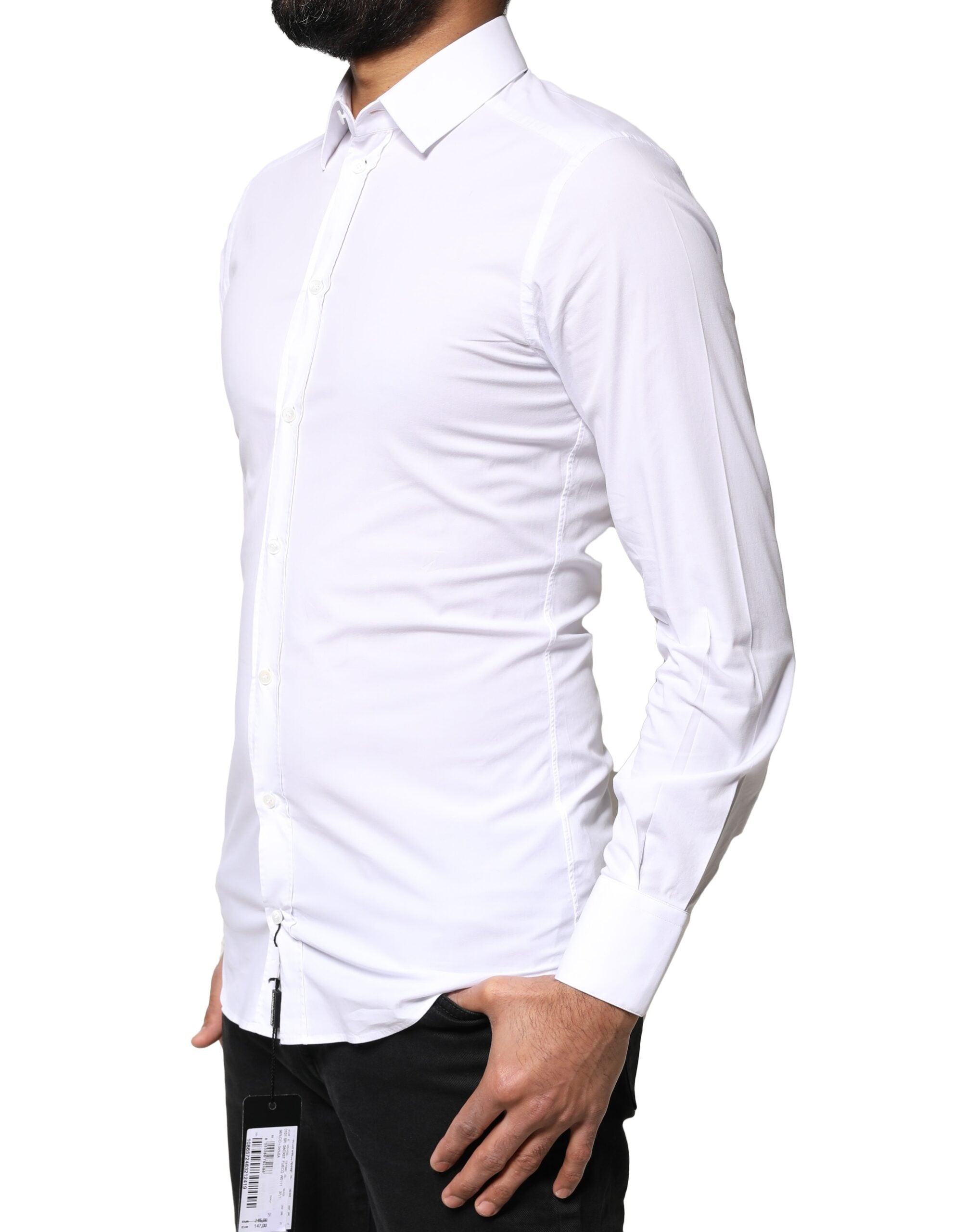 Dolce & Gabbana White GOLD Cotton Long Sleeves Dress Men's Shirt