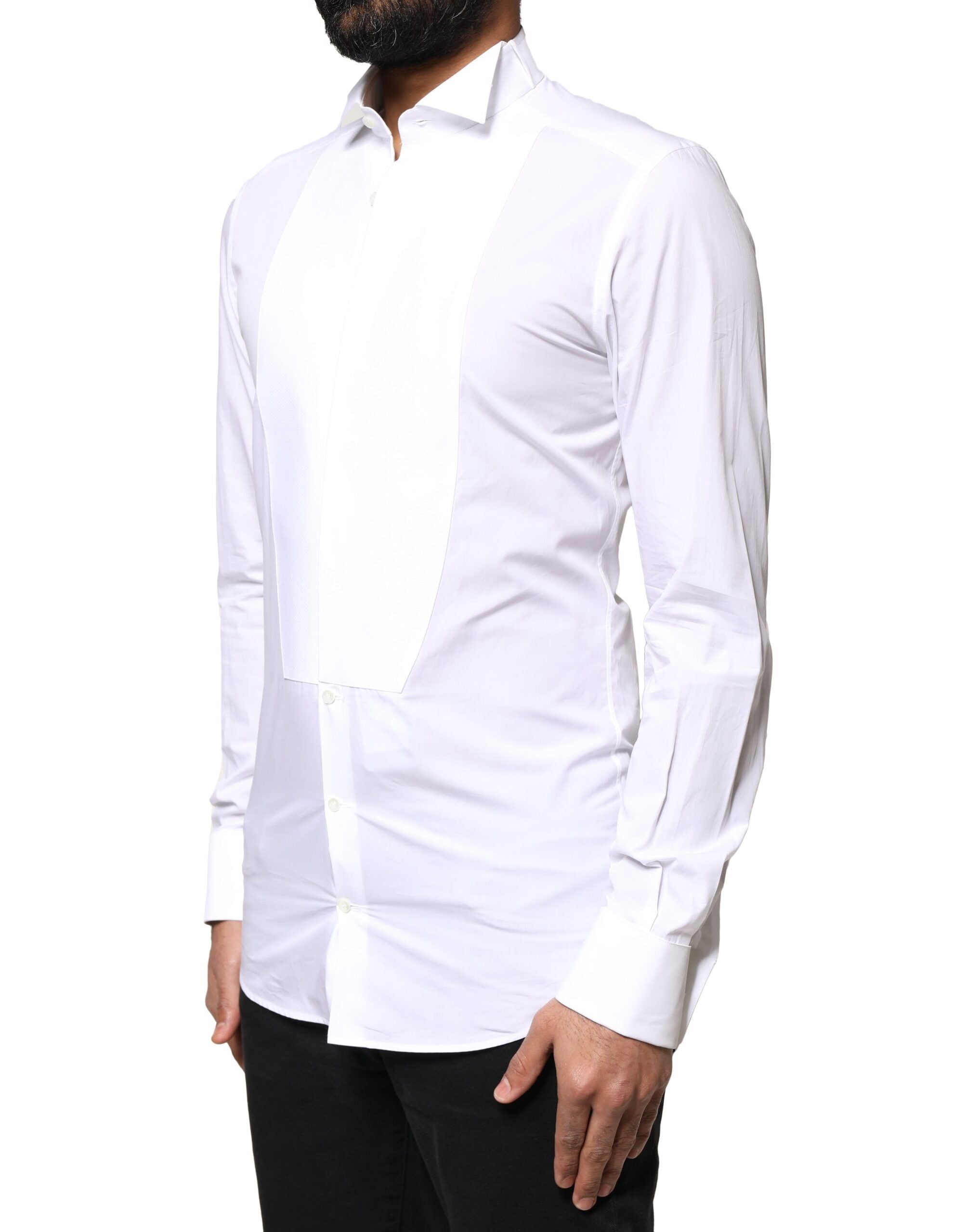 Dolce & Gabbana White GOLD Cotton Poplin Bib Formal Men Dress Men's Shirt (Pre-Owned)