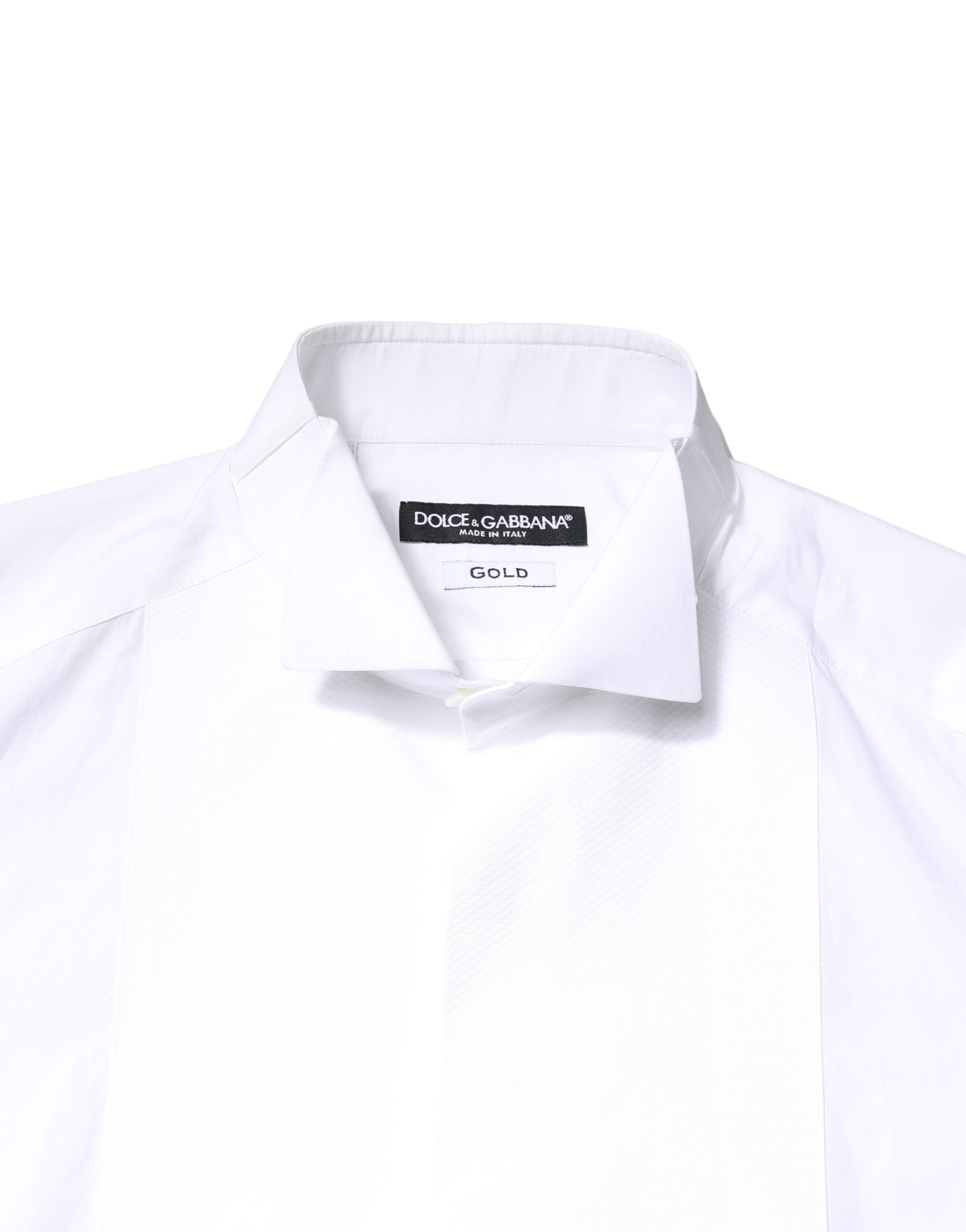 Dolce & Gabbana White GOLD Cotton Poplin Bib Formal Men Dress Men's Shirt (Pre-Owned)