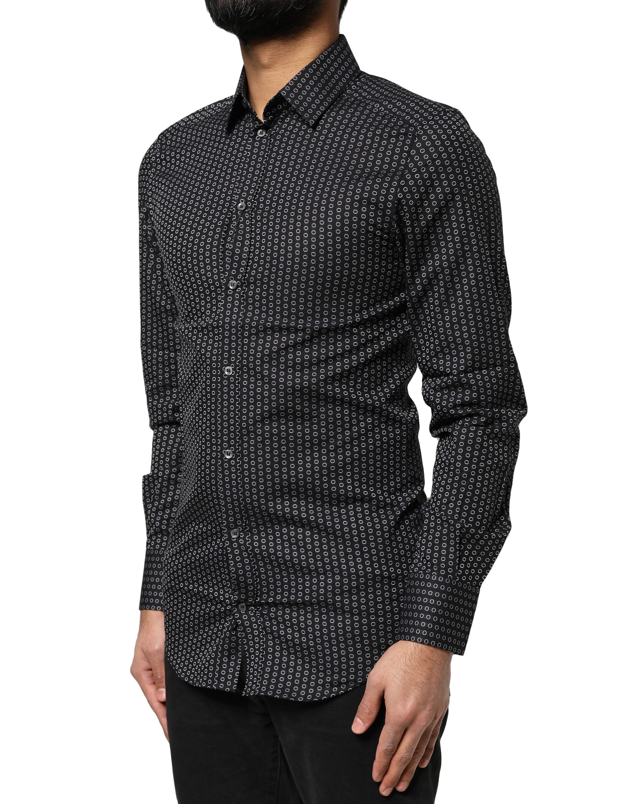 Dolce & Gabbana Black GOLD Patterned Cotton Men Dress Men's Shirt