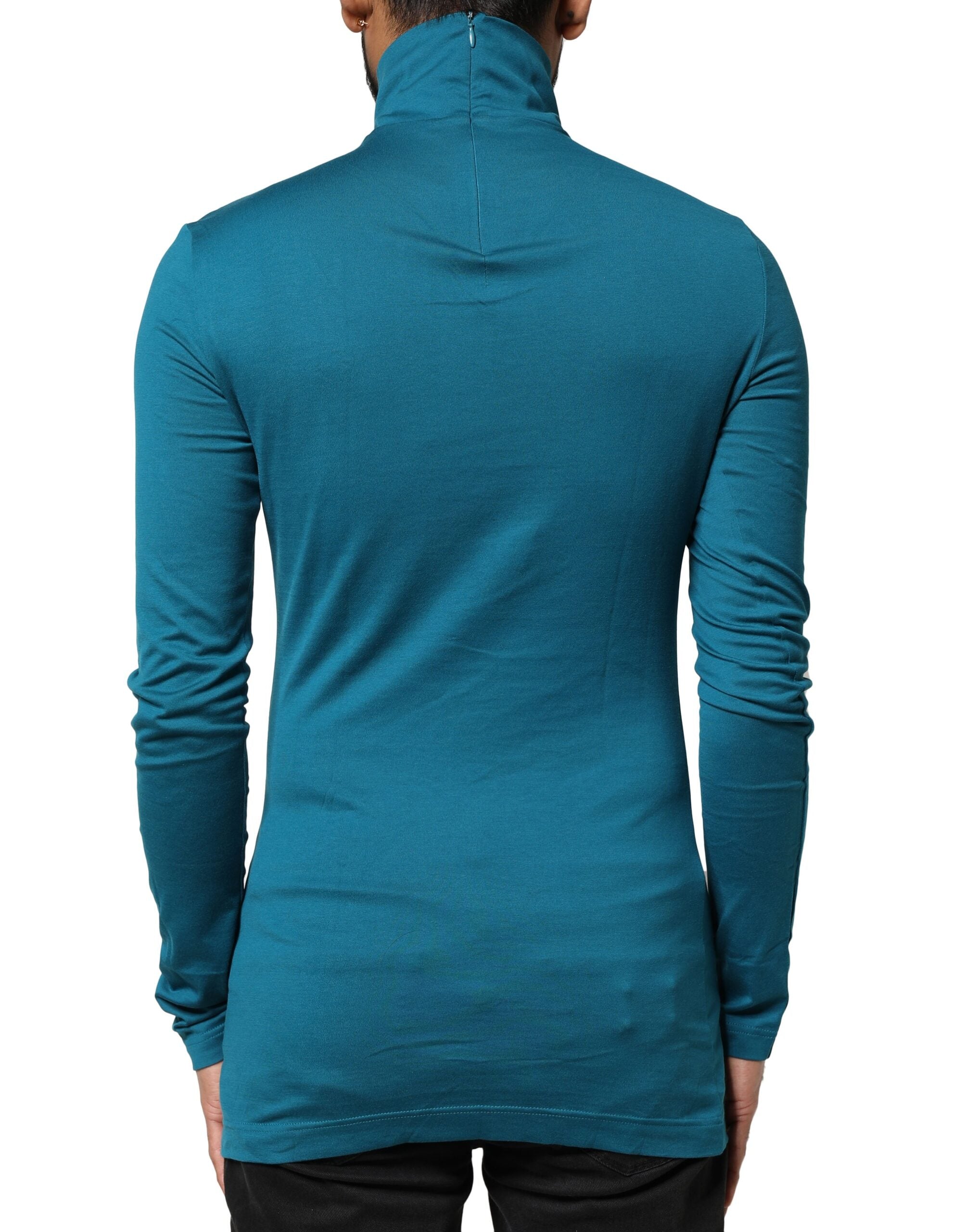 Dolce & Gabbana Blue Cotton Turtleneck Long Sleeves Men's Sweater