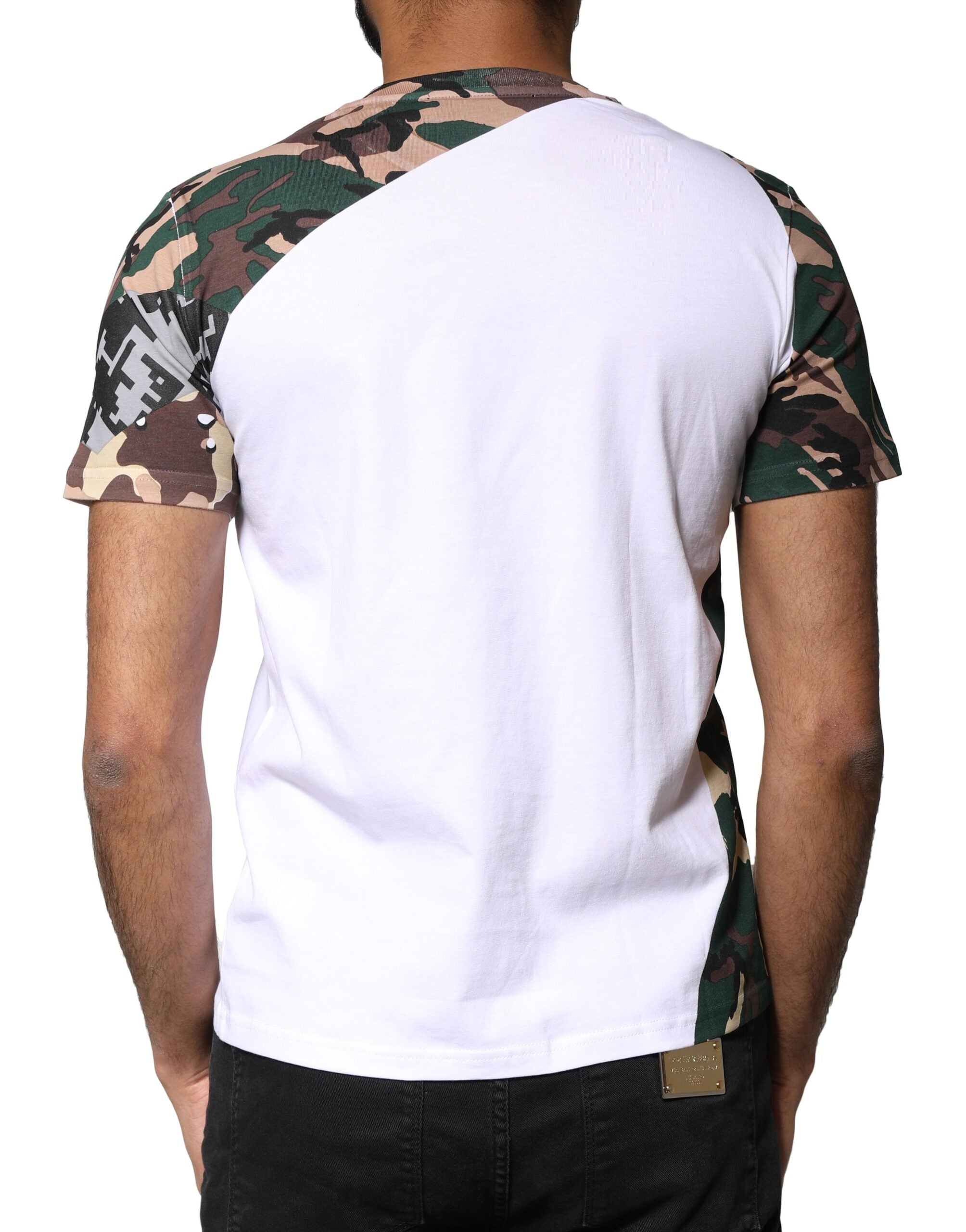 Dolce & Gabbana White Camouflage Stars Crew Neck Men's T-shirt (Pre-Owned)