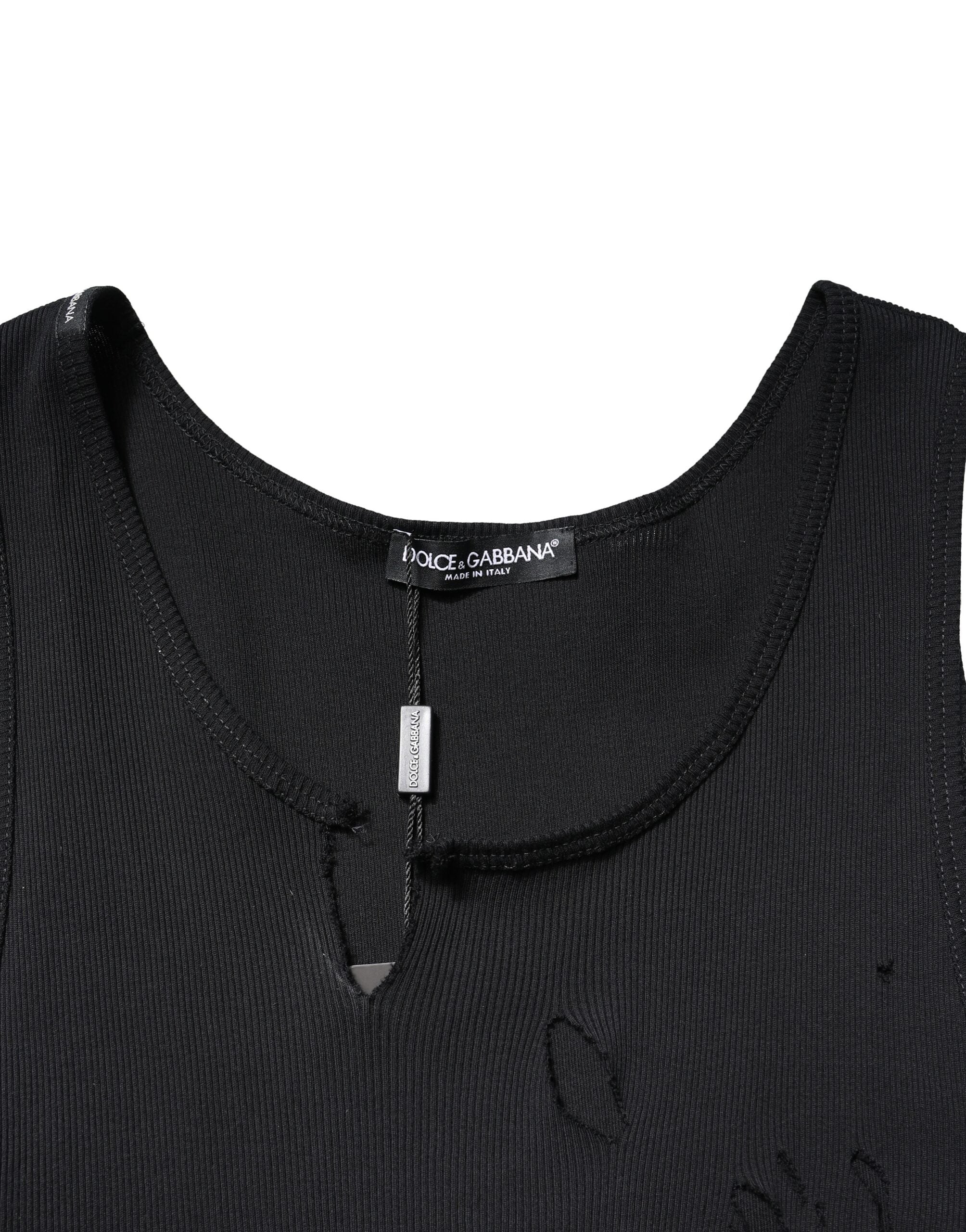 Dolce & Gabbana Black Cotton Rip Style Sleeveless Men Tank Men's T-shirt