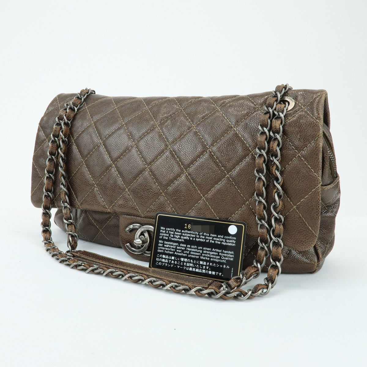 Chanel Easy Flap Quilted Caviar Brown Leather Handbag (Pre-Owned)