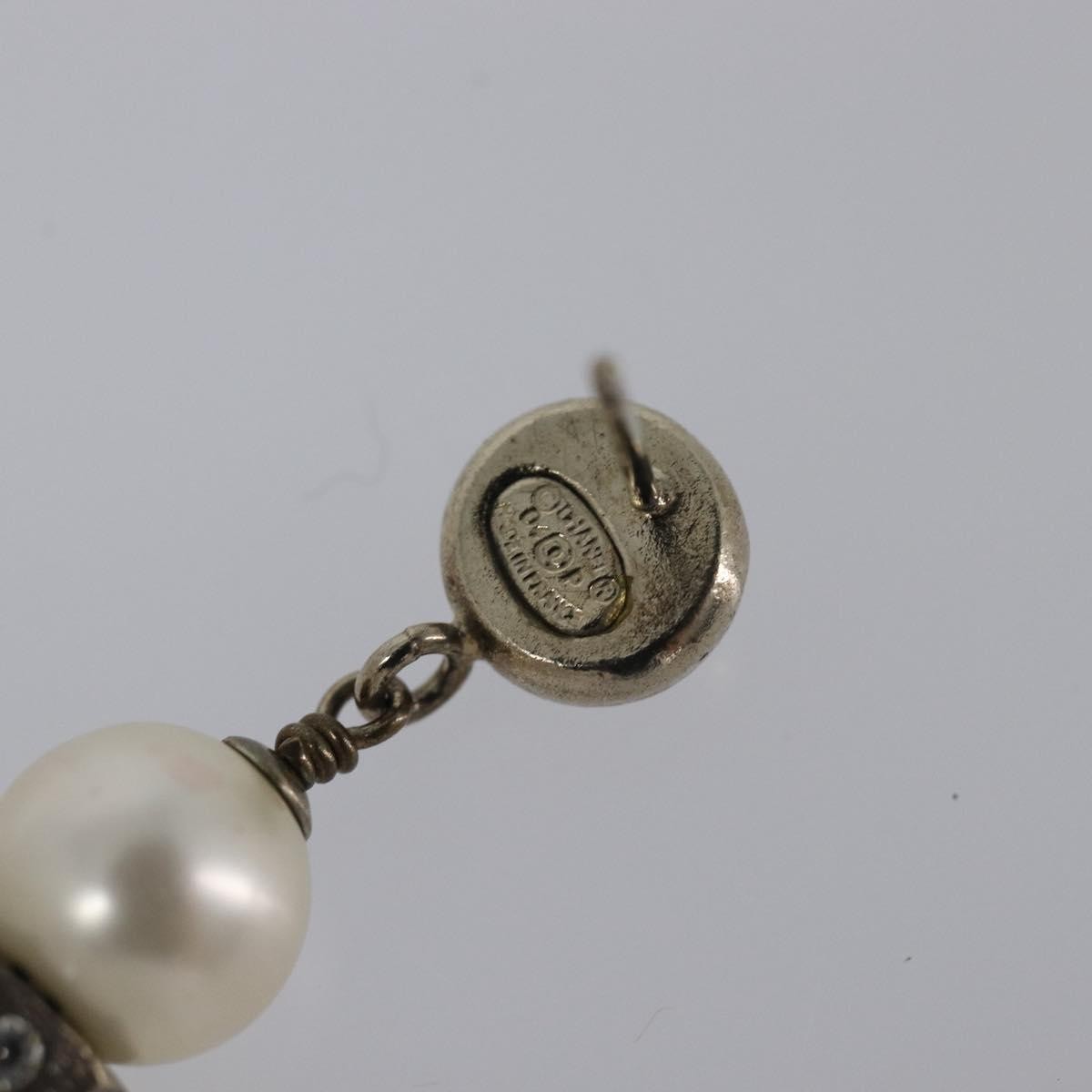 Chanel Cc Pearl Drop Faux Pearl And Metal Silver Metal Earrings Jewelry (Pre-Owned)