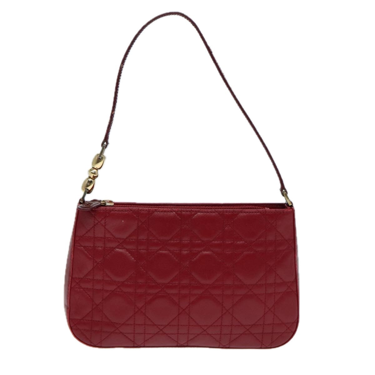 Christian Dior Lady Dior Zip Pochette Cannage Quilt Lambskin Red Leather Bag (Pre-Owned)