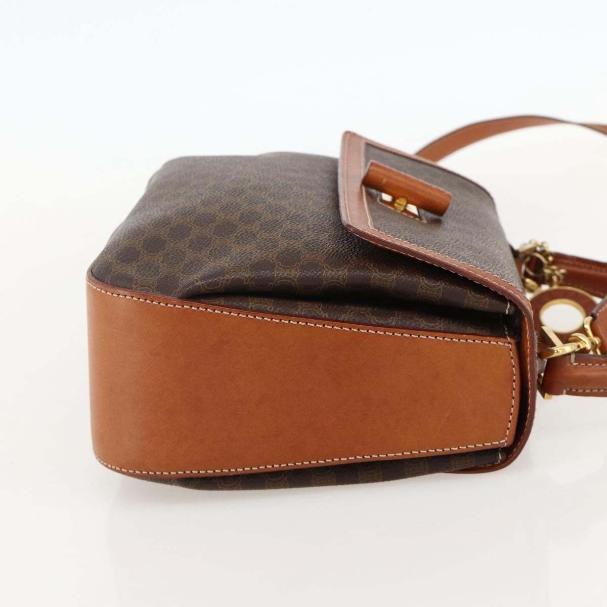 Celine Vintage Convertible Top Handle Macadam Coated Canvas Brown Pvc Handbag (Pre-Owned)