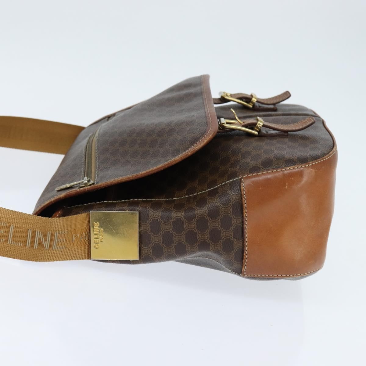 Celine Vintage Macadam Canvas And Leather Brown Canvas Shoulder Bag Bag (Pre-Owned)