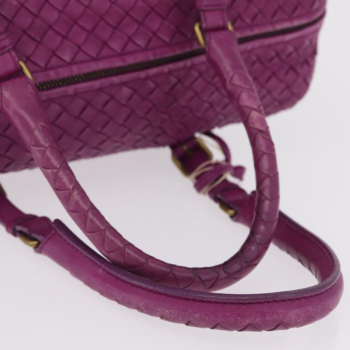 Bottega Veneta New Boston Intrecciato Nappa Purple Leather Handbag (Pre-Owned)