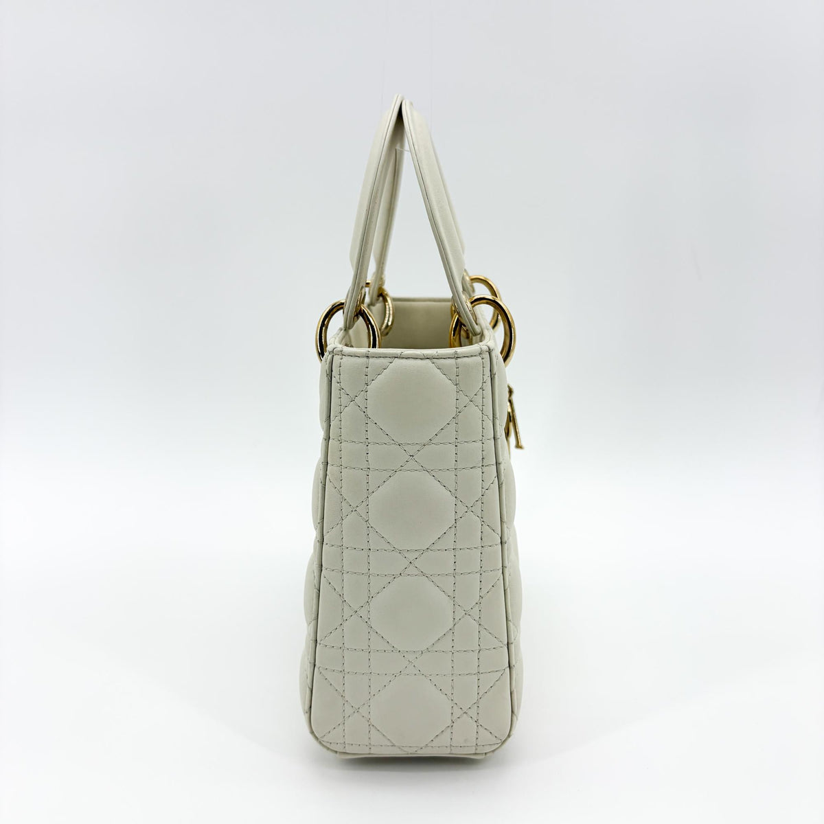 Christian Dior Lady Dior Grained Calfskin Gold Leather Handbag (Pre-Owned)