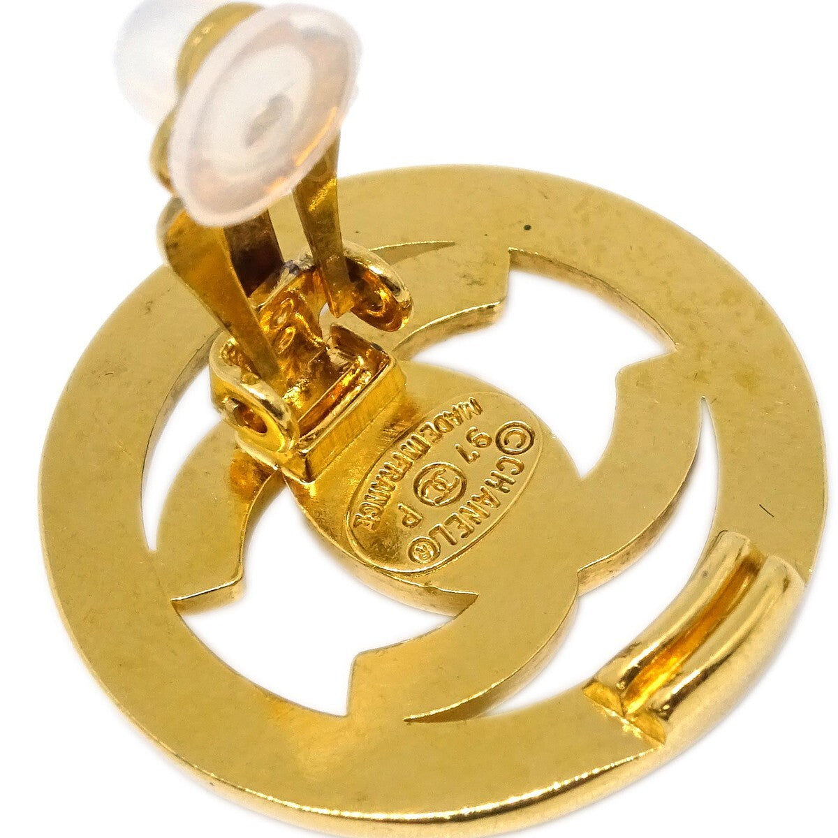 Chanel Cc Round Metal Gold Gold_Plated Earrings Jewelry (Pre-Owned)