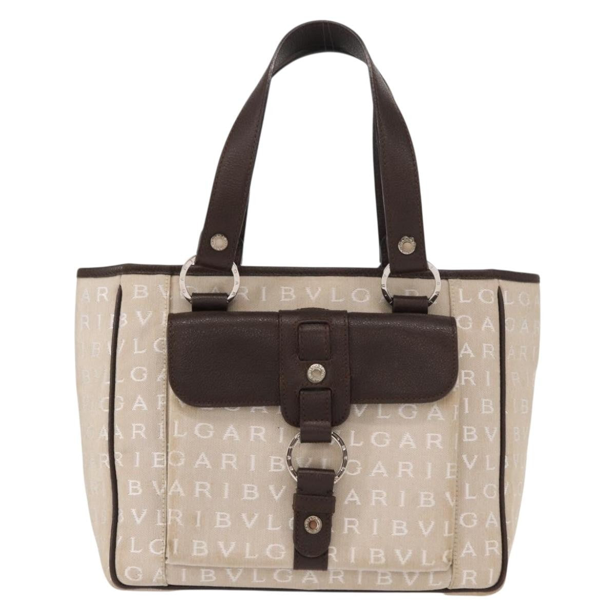 Bvlgari Logomania Canvas Beige Canvas Handbag (Pre-Owned)