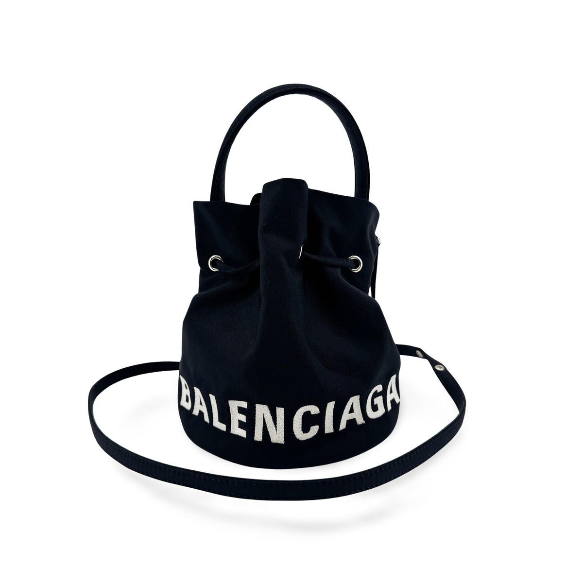 Balenciaga Wheel Drawstring Bucket Nylon Black Canvas Handbag (Pre-Owned)