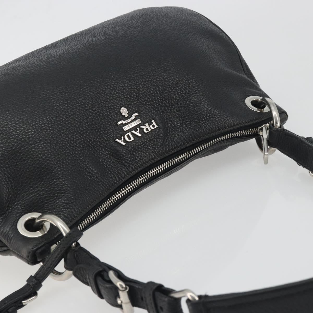 Prada Vitellino Mordo Hobo Leather Black Leather Shoulder Bag Bag (Pre-Owned)