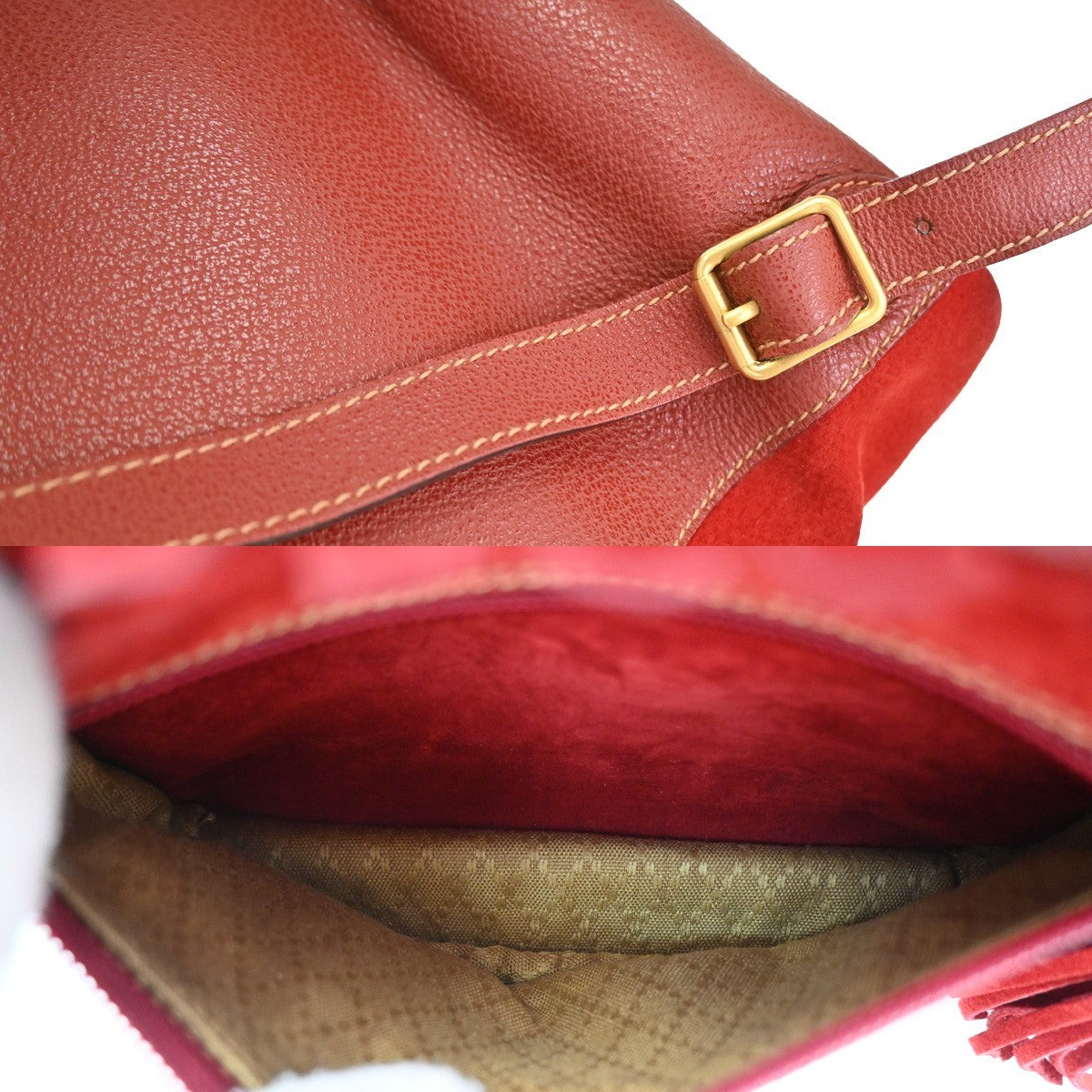 Gucci Vintage Backpack Suede Red Suede Backpack Bag (Pre-Owned)