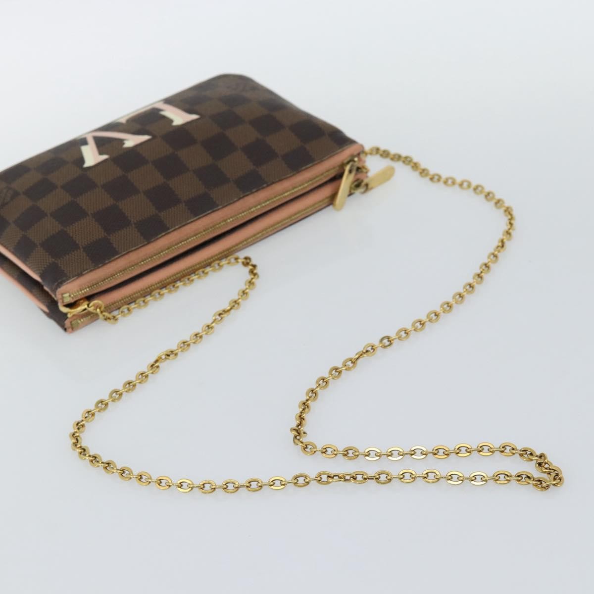 Louis Vuitton Double Zip Pochette Damier Ebene Brown Canvas Clutche & Pouche Bag (Pre-Owned)