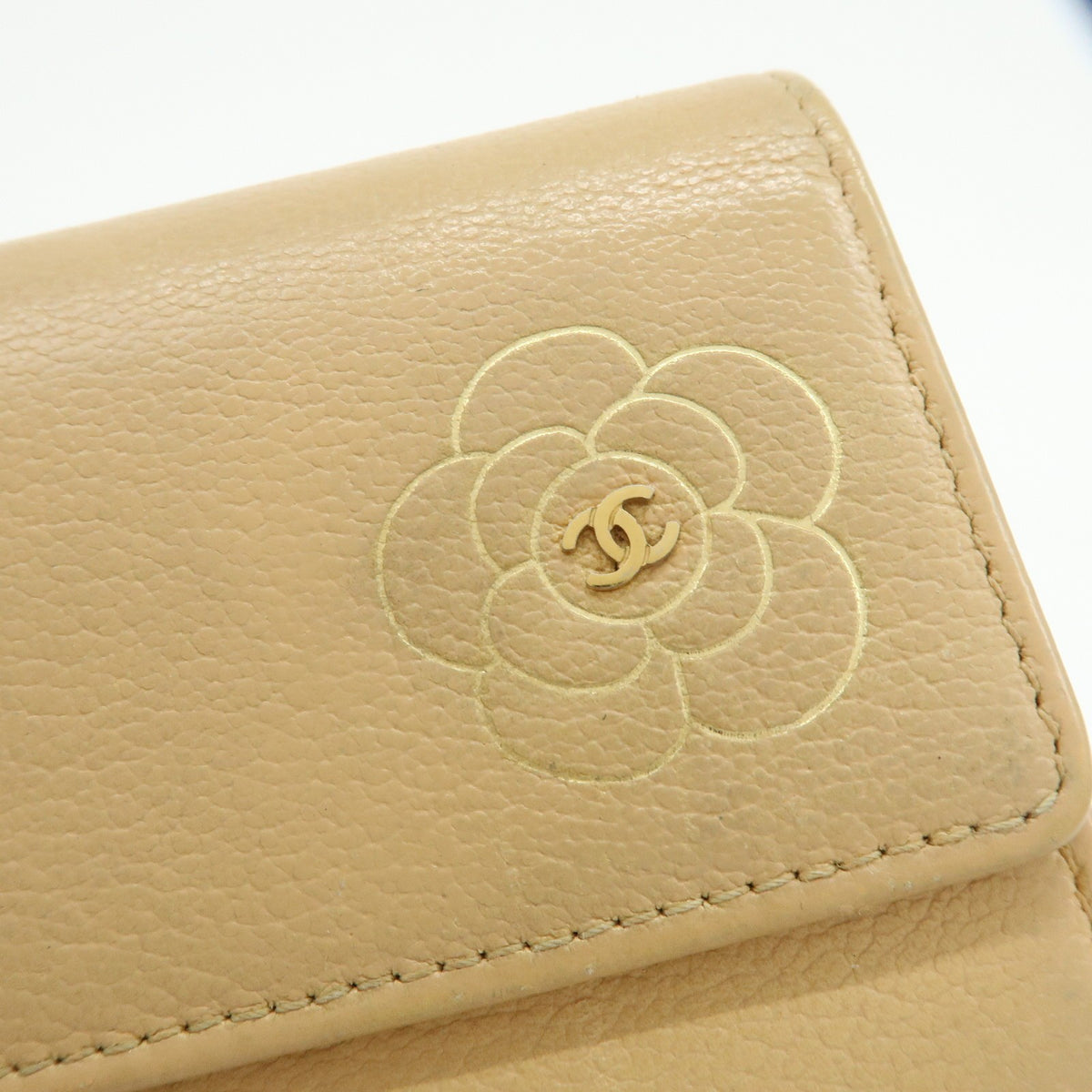 Chanel Camellia Flap Leather Beige Calfskin Wallets Accessory (Pre-Owned)