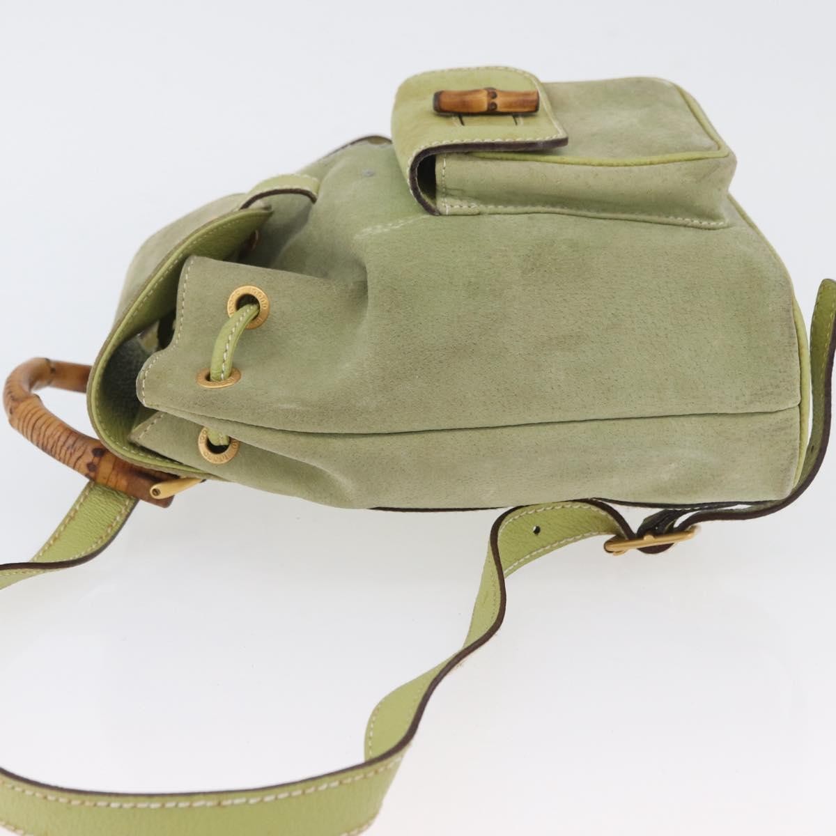 Gucci Gucci Bamboo Daim Green Suede Backpack Bag (Pre-Owned)