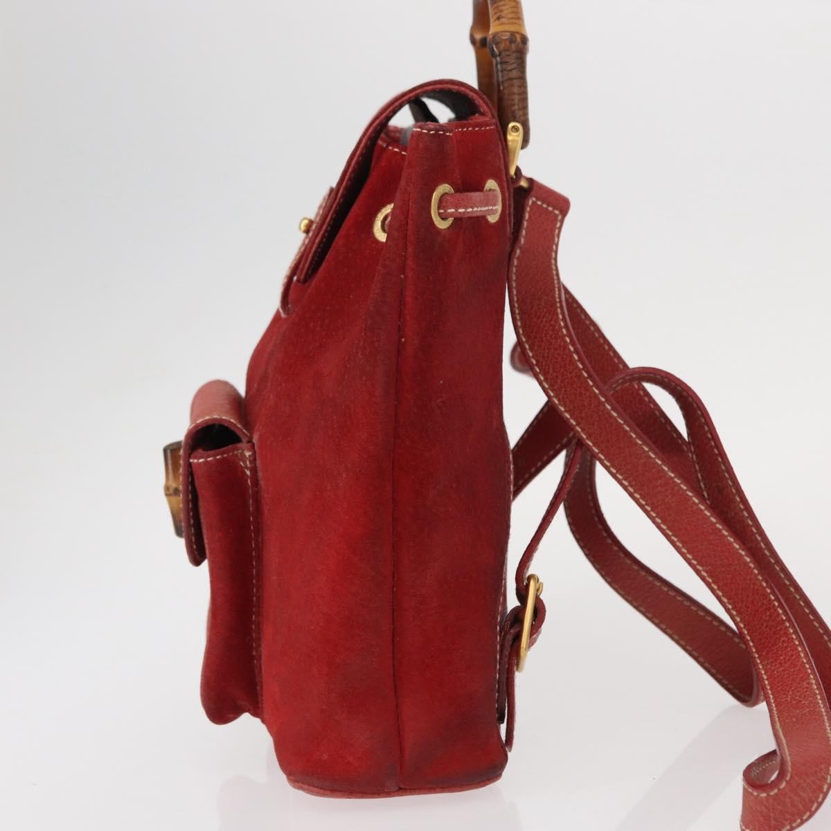 Gucci Vintage Bamboo Leather Red Leather Backpack Bag (Pre-Owned)